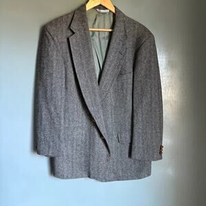 Vintage MAN IN WOOL Men's 44S Grey 100% Wool Tweed Herringbone Blazer Classic
